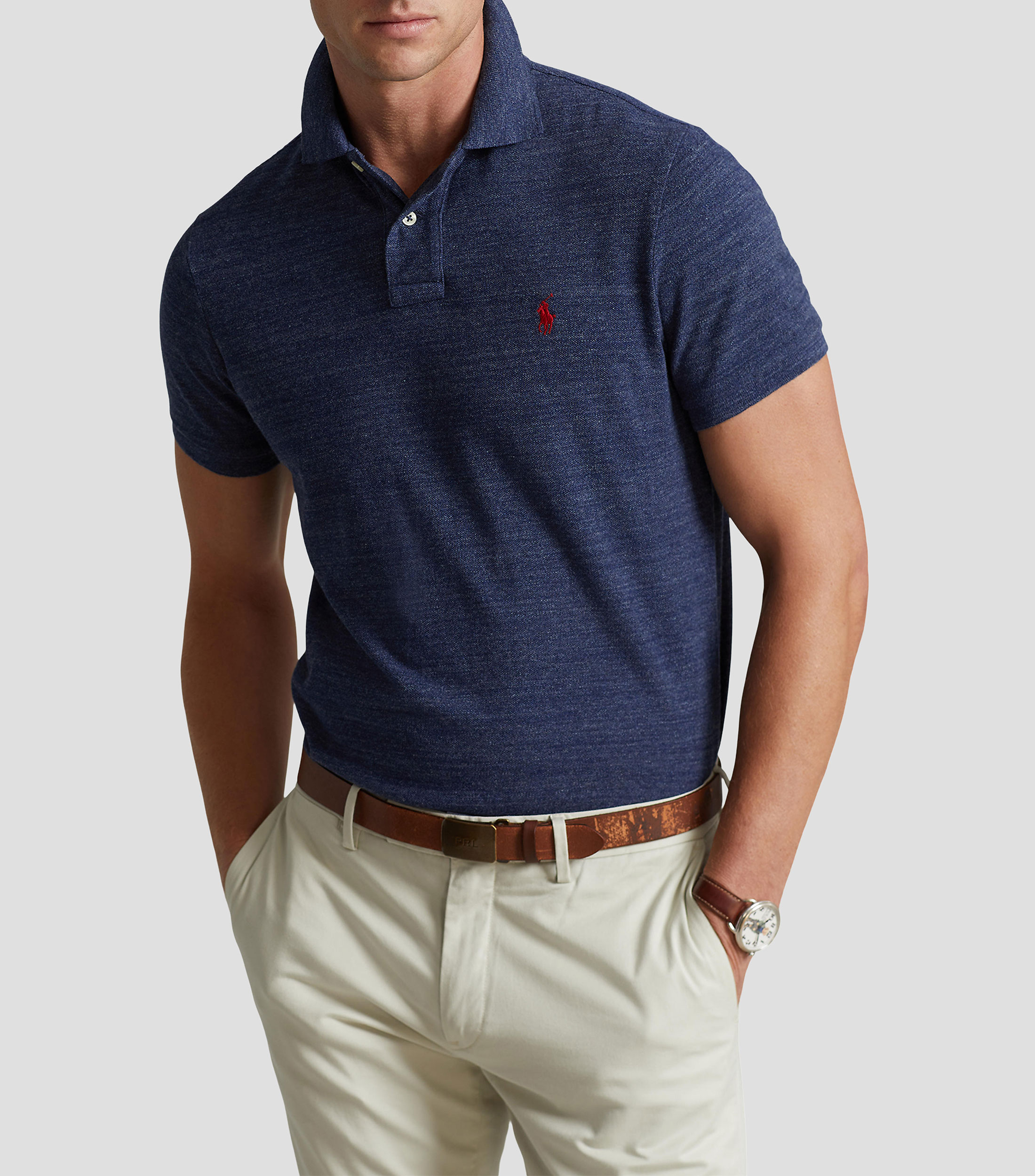 Playera tipo polo manga corta jaspeada Hombre